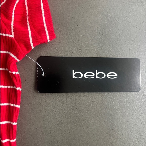 Bebe Vibrant Red and White Striped Tee Size Small NEW - Picture 5 of 7
